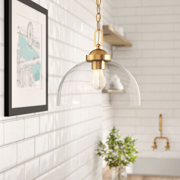 Knoll Brushed Gold One-Light Down Pendant with Clear Glass, image 2