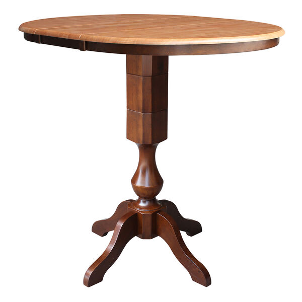 Cinnamon and Espresso Round Top Pedestal Bar Height Table with 12-Inch Leaf, image 4