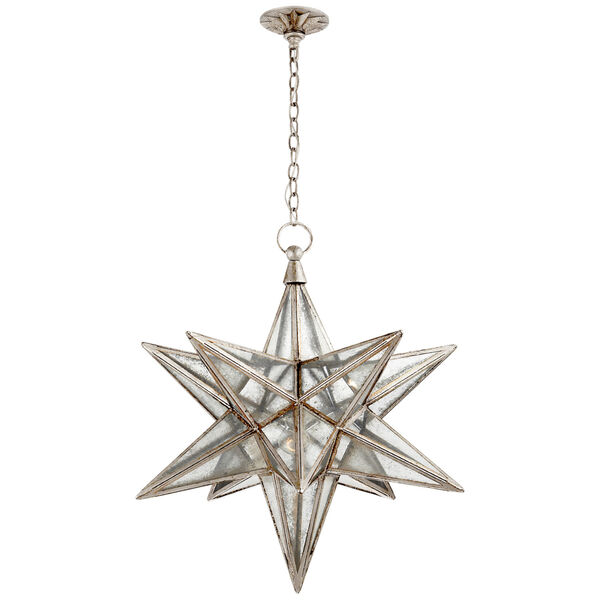 Moravian Large Star Lantern in Burnished Silver Leaf with Antique Mirror by Chapman and Myers, image 1