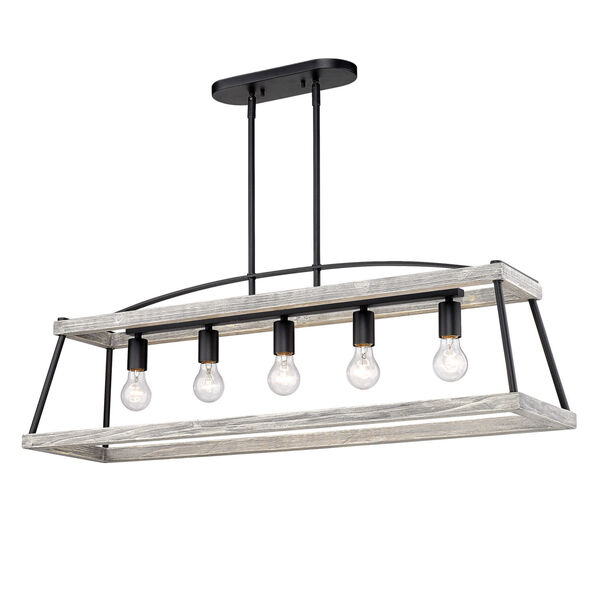 Teagan Natural Black 40-Inch Five-Light Linear Pendant with Gray Harbor Wood Accents, image 1