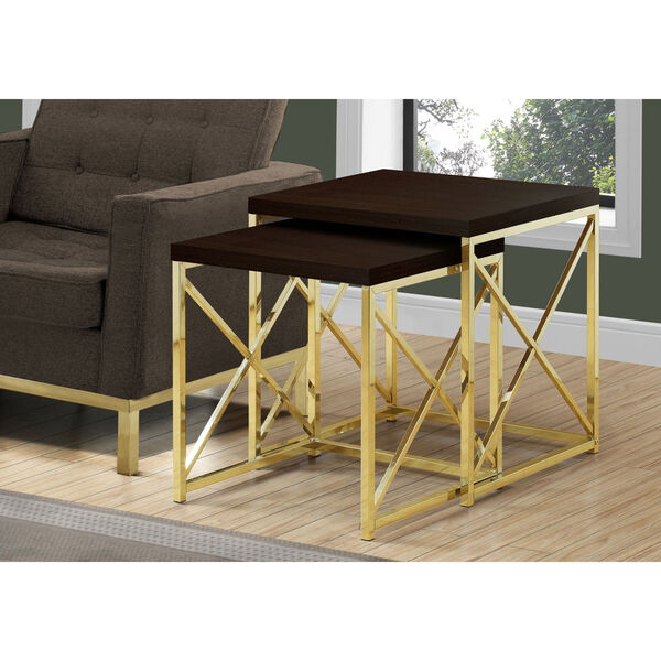 Cappuccino and Gold 20-Inch Nesting Table, 2 Pieces, image 2