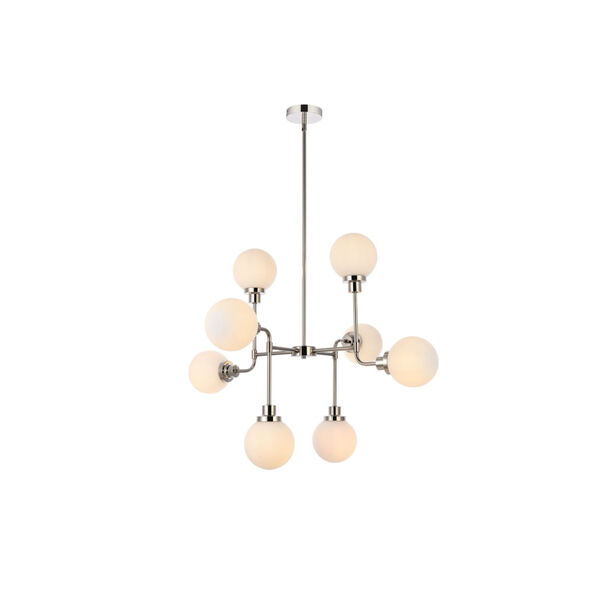 Hanson Polished Nickel and Frosted Shade Eight-Light Pendant, image 1