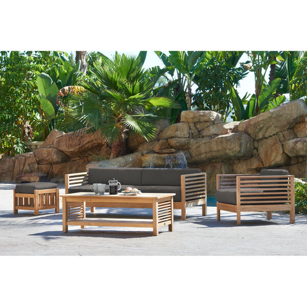 Summer Natural Teak Outdoor Lounge Chair and Ottoman with Sunbrella Charcoal Cushion, image 3