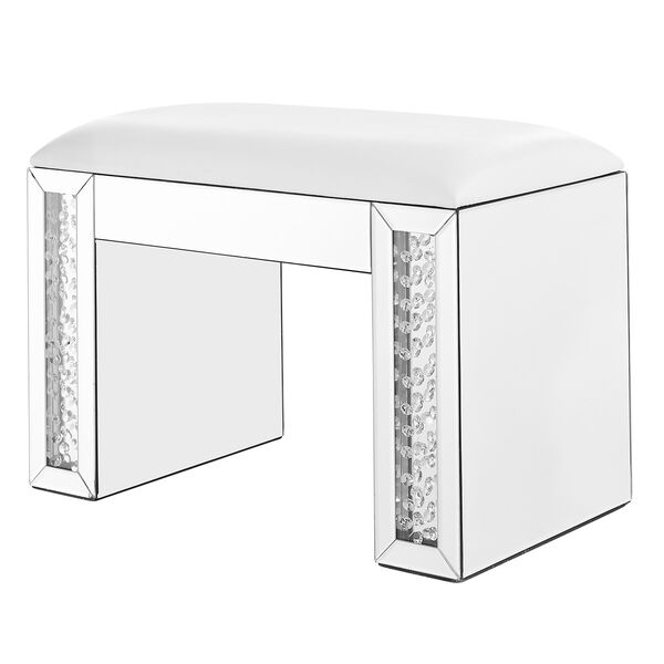 Modern Mirrored Crystal and Leather Vanity stool, image 3