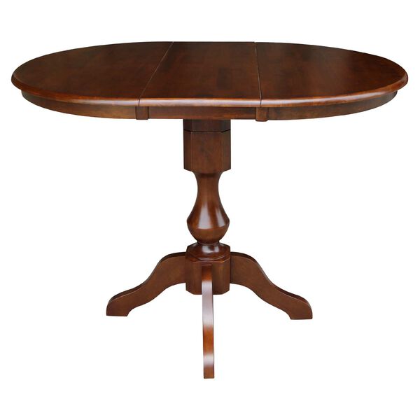 Espresso Round Top Pedestal Counter Height Table with 12-Inch Leaf, image 2