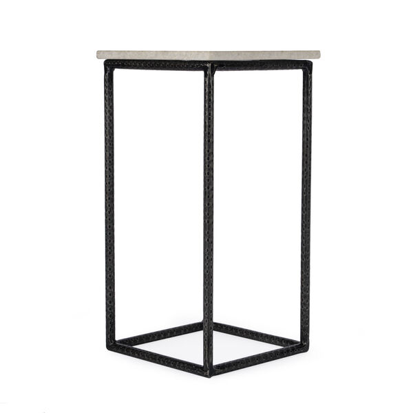 Mabel White and Black Marble Hammered Iron Accent Table, image 5