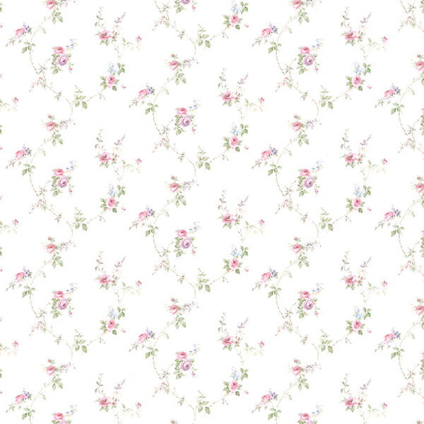Laura Trail Pink, Purple and Blue Floral Wallpaper - SAMPLE SWATCH ONLY, image 1