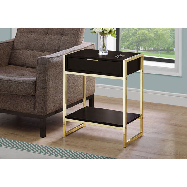 Cappuccino and Gold 13-Inch Accent Table with Open Shelf, image 2
