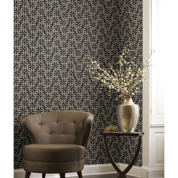 Ronald Redding Black Dynastic Lattice Non Pasted Wallpaper - SWATCH SAMPLE ONLY, image 1
