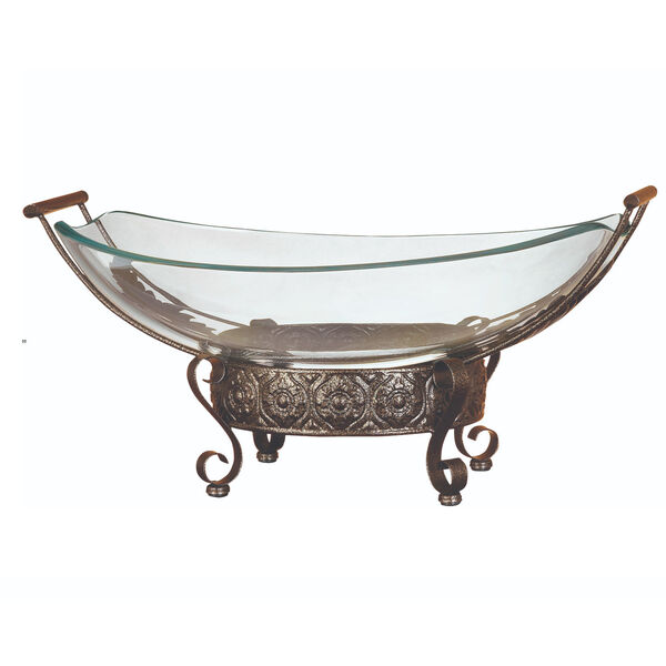 Brown Glass and Metal Serving Bowl, image 1