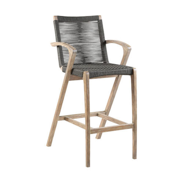 Brielle Teak Charcoal Rope Outdoor Bar Stool, image 1