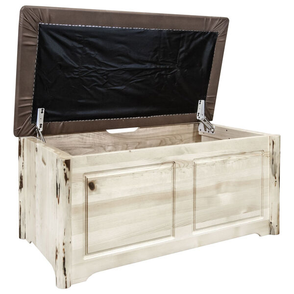 Montana Clear Lacquer Blanket Chest with Saddle Upholstery, image 4