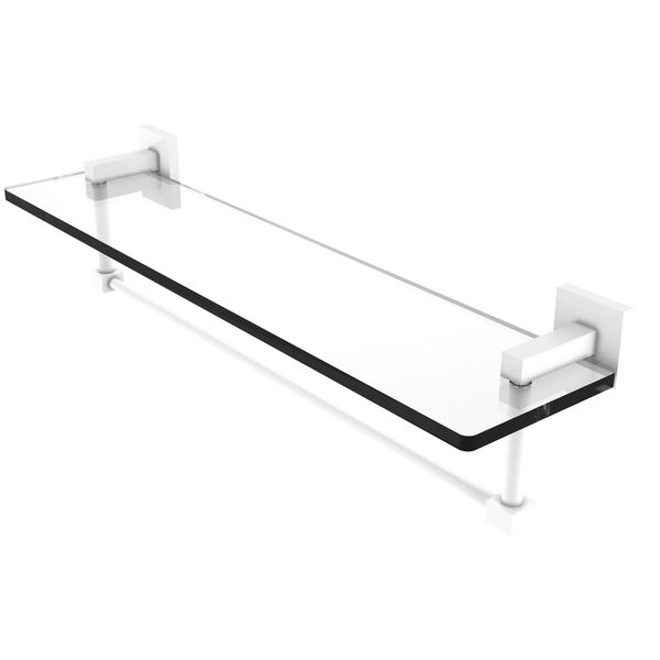 Montero Matte White 22-Inch Glass Vanity Shelf with Integrated Towel Bar, image 1