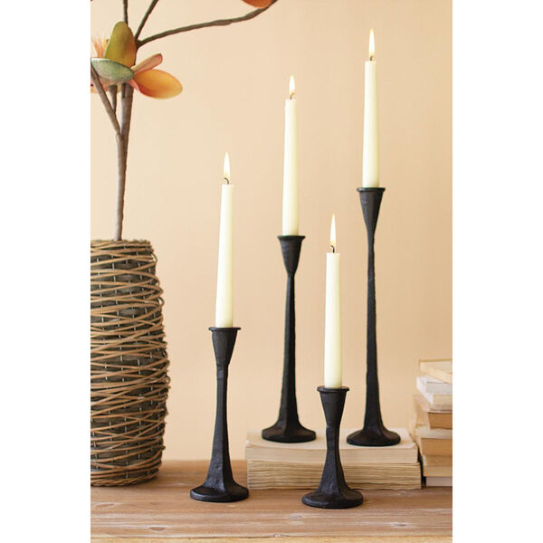 Gray Cast Iron Taper Candle Holders, Set of Four, image 1