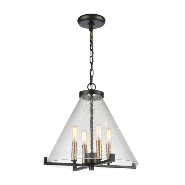 The Holding Matte Black with Satin Brass Four-Light Pendant, image 1