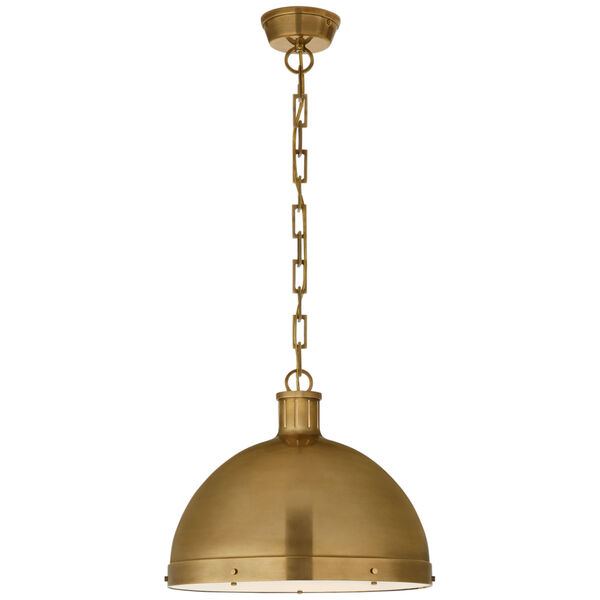 Hicks Extra Large Pendant in Hand-Rubbed Antique Brass with Acrylic Diffuser by Thomas O'Brien, image 1