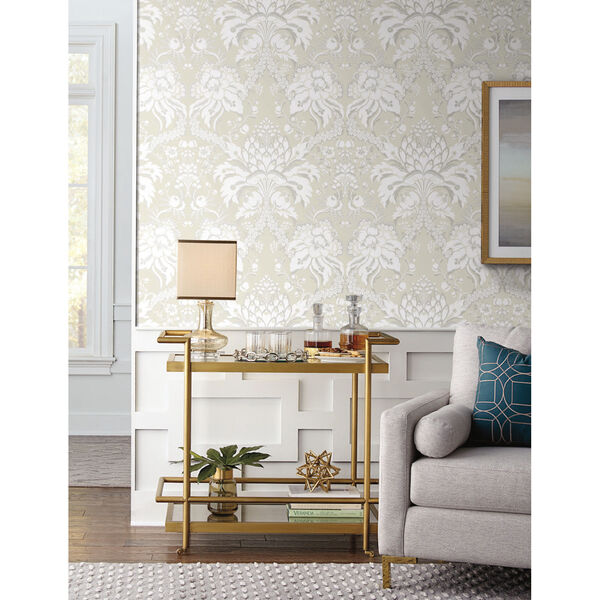 Damask Resource Library Beige and Gold 27 In. x 27 Ft. French Artichoke Wallpaper, image 2