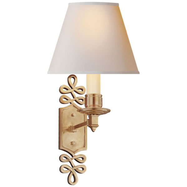 Ginger Single Arm Sconce in Natural Brass with Natural Paper Shade by Alexa Hampton, image 1