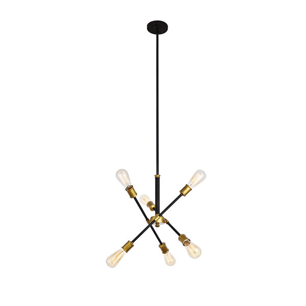 Axel Black and Brass 17-Inch Six-Light Pendant, image 1