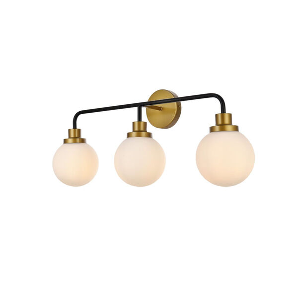 Hanson Black and Brass and Frosted Shade Three-Light Bath Vanity, image 3