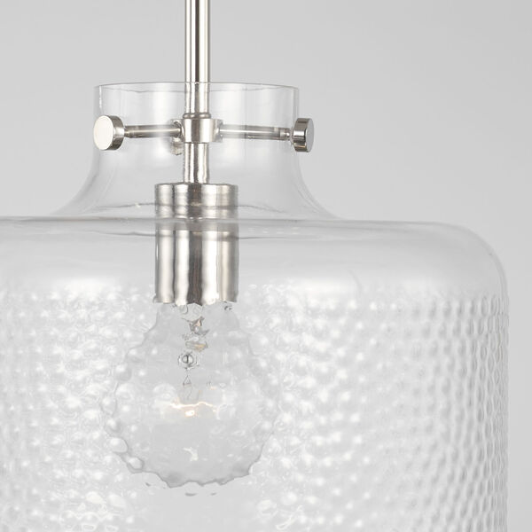 Brighton Polished Nickel One-Light Pendant with Clear Pebbled Glass, image 3