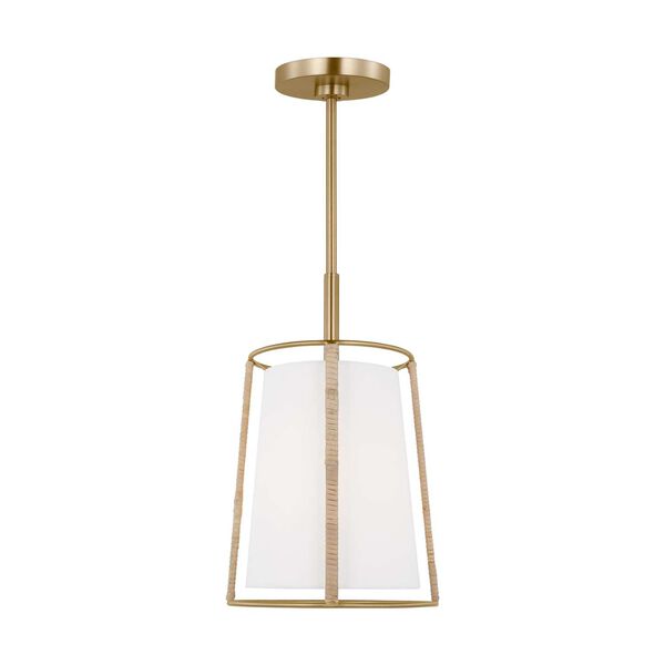 Cortes Satin Brass One-Light Pendant with White Linen Shade by Drew and Jonathan, image 1