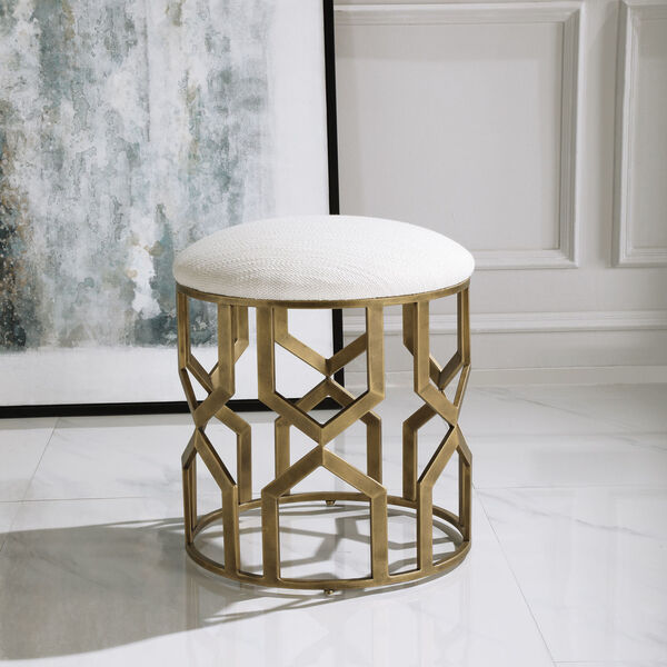 Trellis Antique Brushed Brass 18-Inch Geometric Accent Stool, image 2