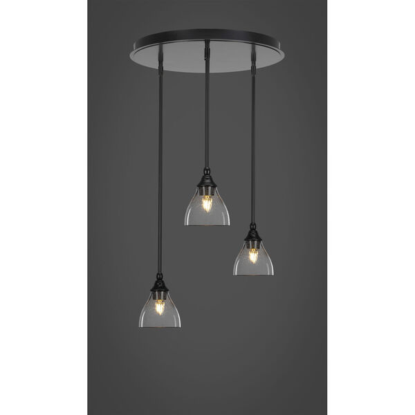 Empire Matte Black 20-Inch Three-Light Cluster Pendalier with Six-Inch Clear Bubble Glass, image 2