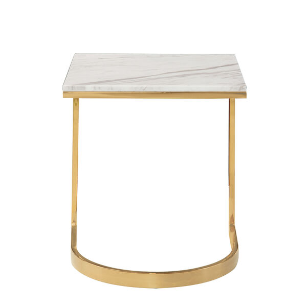 Freestanding Occasional Polished Brass and Jazz White Marble 22-Inch End Table, image 3