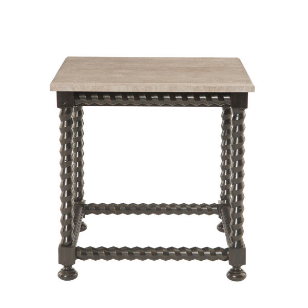 Freestanding Occasional Ebonized and Travertine Stone Wood and Travertine Stone End Table, image 1