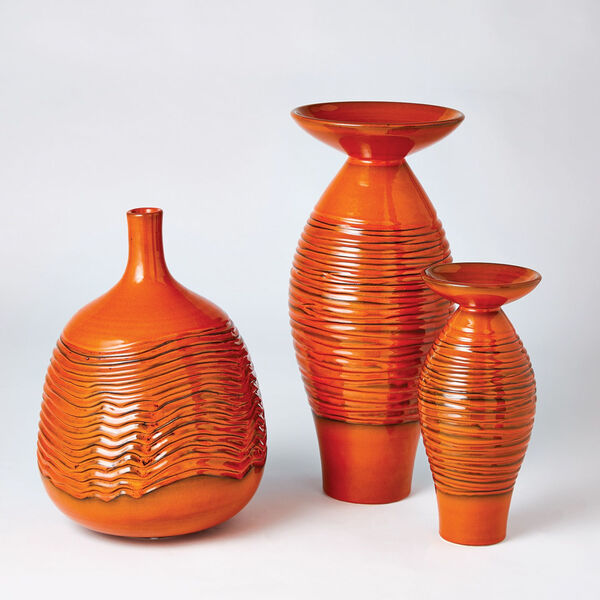 Orange 8-Inch Ripple Flare Top Melon Vase, image 3