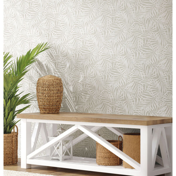 Waters Edge Cream Off White Oahu Fronds Pre Pasted Wallpaper - SAMPLE SWATCH ONLY, image 3