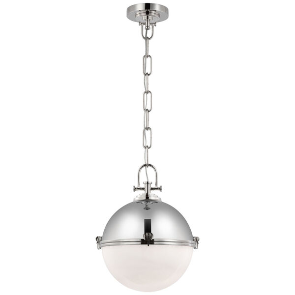 Adrian Large Globe Pendant in Polished Nickel with White Glass by Chapman  and  Myers, image 1