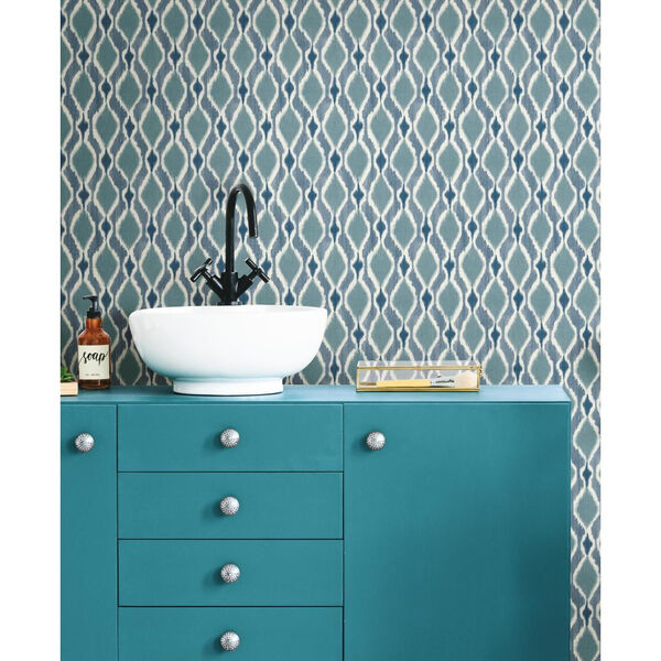 Small Prints Resource Library Blue Two-Inch Dyed Ogee Wallpaper, image 2