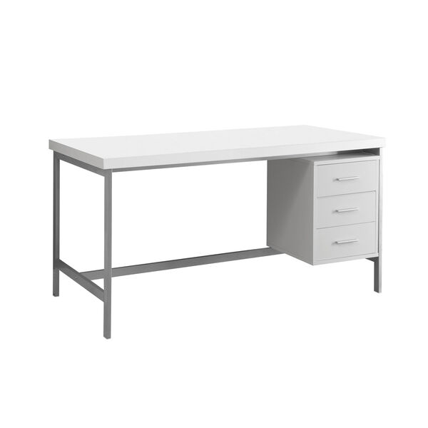 Computer Desk - White / Silver Metal, image 2