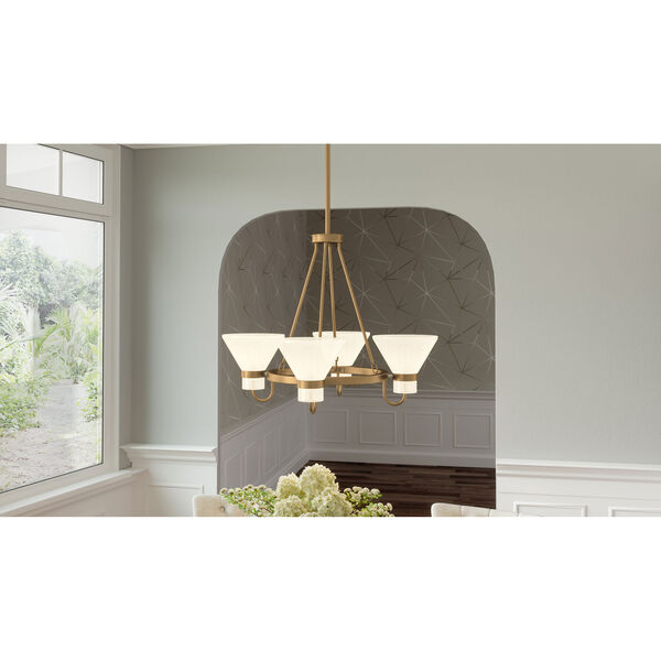 Marigold Painted Weathered Brass Four-Light Chandelier, image 3