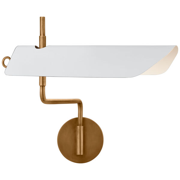 Miles Swing Arm Wall Light in Antique-Burnished Brass with Matte White Shade by Chapman  and  Myers, image 1