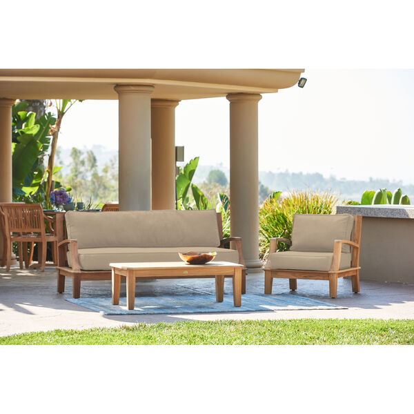 Grande Natural Teak Outdoor Sofa with Sunbrella Fawn Cushion, image 3