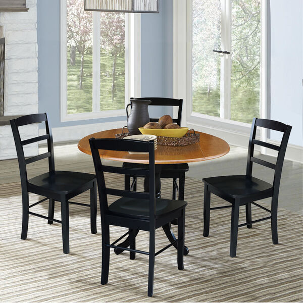 Black and Cherry 42-Inch Dual Drop Leaf Dining Table with Black Four Ladder Back Dining Chair, Five-Piece, image 2