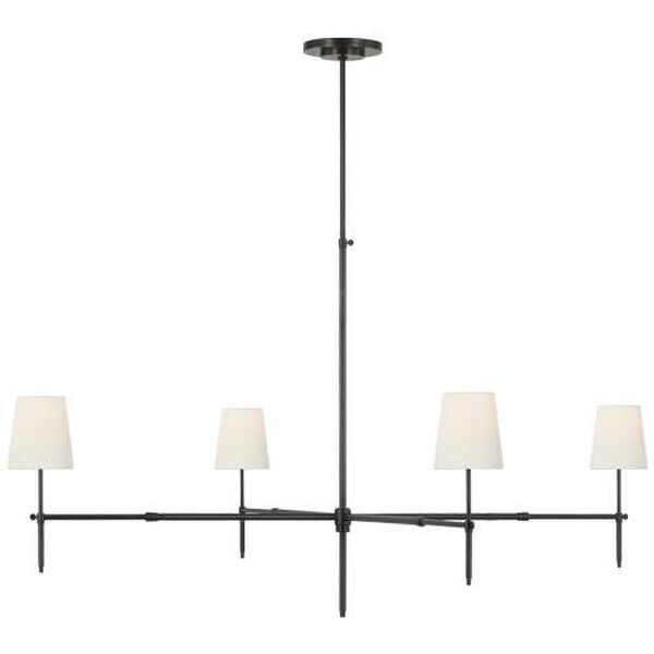 Bryant Bronze Four-Light Grande Chandelier with Linen Shades by Thomas O'Brien, image 1