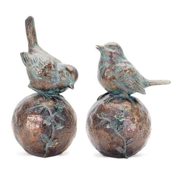 Bronze and Blue Bird and Orb Figurine, Set of 2, image 1