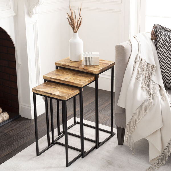 Troyes Natural and Black Nesting Accent Table, 3 Pieces, image 2