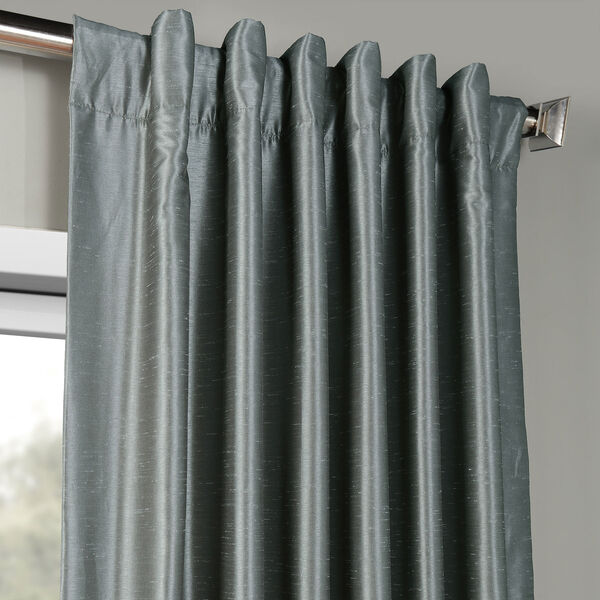 Storm Grey Vintage Textured Faux Dupioni Silk Single Panel Curtain, 50 X 108, image 4