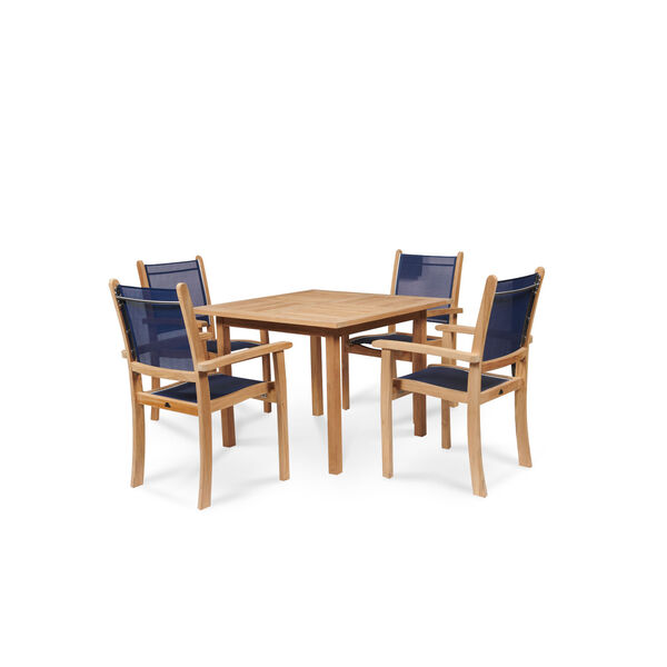 Pearl Blue Teak Square Table Outdoor Dining Set, 5-Piece, image 1
