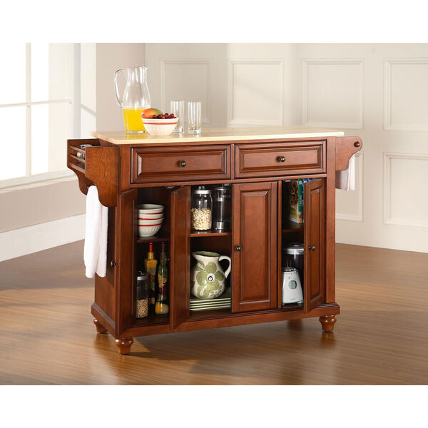 Cambridge Natural Wood Top Kitchen Island in Classic Cherry Finish, image 4