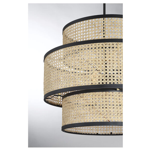 Lowry Natural Cane and Matte Black Three-Light Pendant, image 5