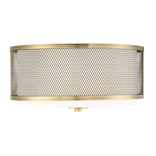 Selby Natural Brass Three-Light Flush Mount Drum  with White Fabric Shade, image 1
