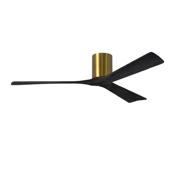 Irene-3H Brushed Brass 60-Inch Outdoor Flush Mount Ceiling Fan with Matte Black Blades, image 1