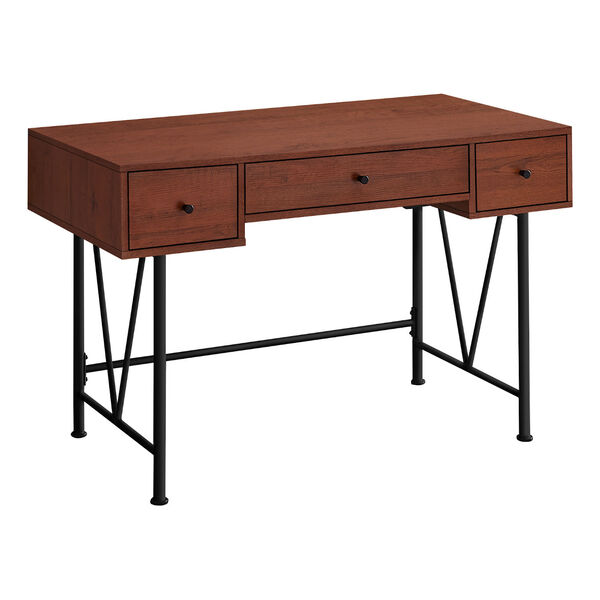 Cherry and Black Computer Desk with Three Drawers, image 1