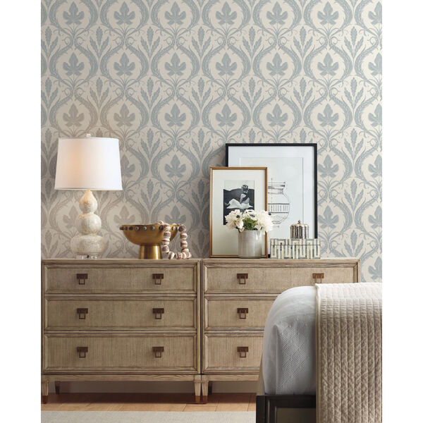 Damask Resource Library Blue and Beige 20.5 In. x 33 Ft. Adirondack Wallpaper, image 1